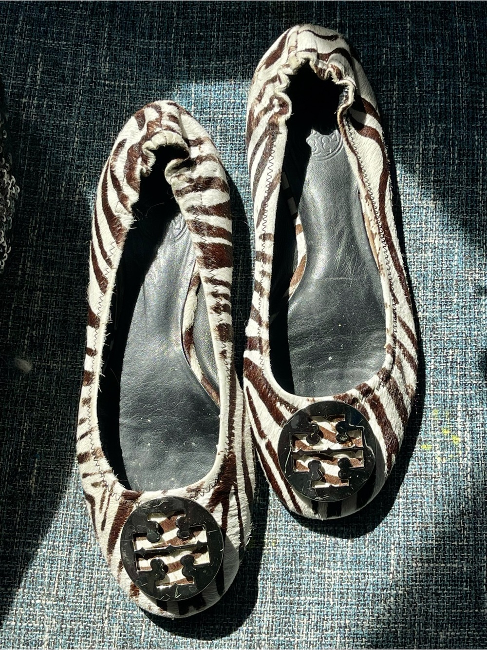Tory Burch in rare pony Zebra-Print Reva Ballet Flats